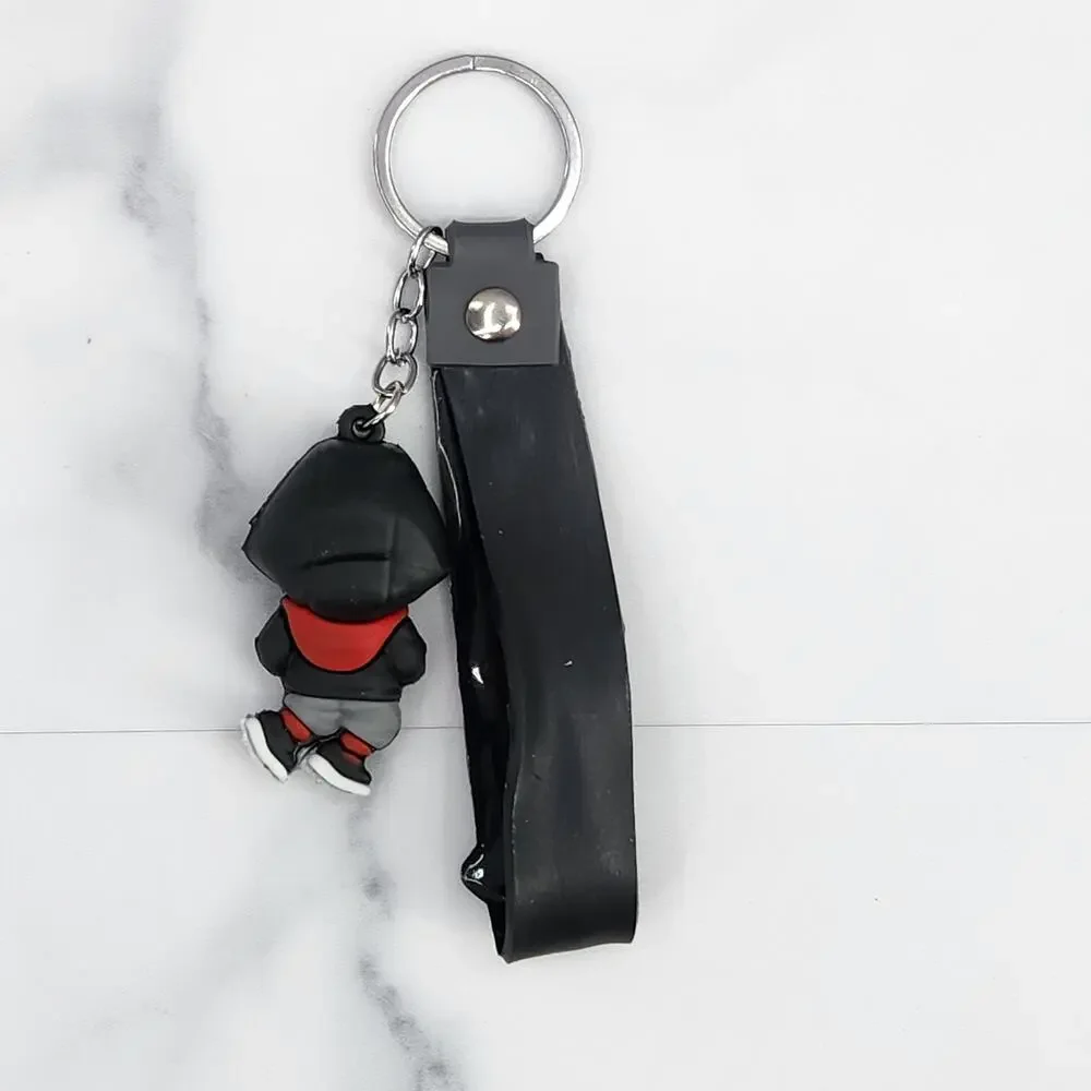 NEW Marvel Spider-Man Keychain PVC Figure Strap Key Ring Bag Charm Black Hoodie